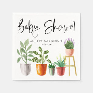 Boho Watercolor Potted Houseplants Baby Shower Napkin