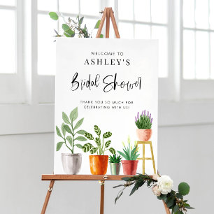 Boho Watercolor Potted Houseplants Bridal Shower Poster