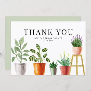 Boho Watercolor Potted Houseplants Bridal Shower Thank You Card