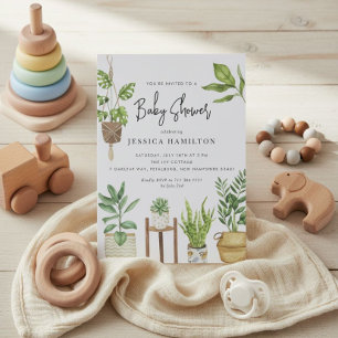 Boho Watercolor Potted Plants Baby Shower  Invitation
