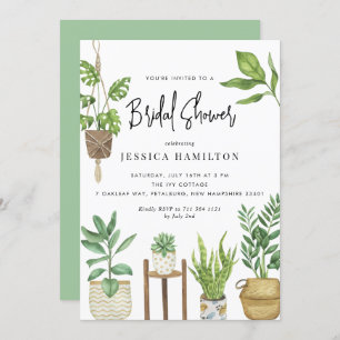Boho Watercolor Potted Plants Bridal Shower  Invitation