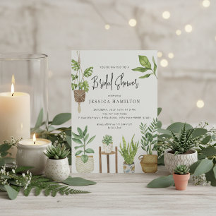 Boho Watercolor Potted Plants Bridal Shower  Invitation