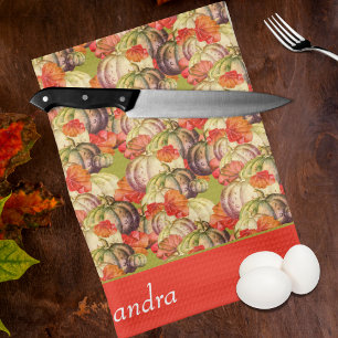 BOHO Watercolor Pumpkin Fall Thanksgiving Tea Towel