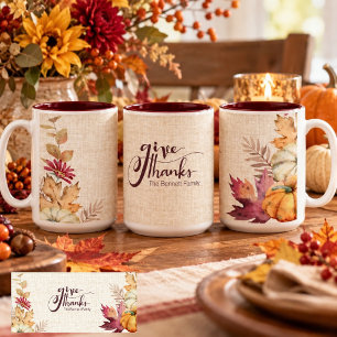 Boho Watercolor Pumpkin & Leaves Thanksgiving Two-Tone Coffee Mug