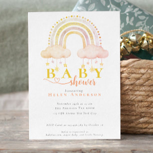 Boho Watercolor Rainbow Baby Girl Shower Invitation