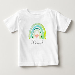 Boho Watercolor Rainbow Baby Name Heart Pastel Baby T-Shirt
