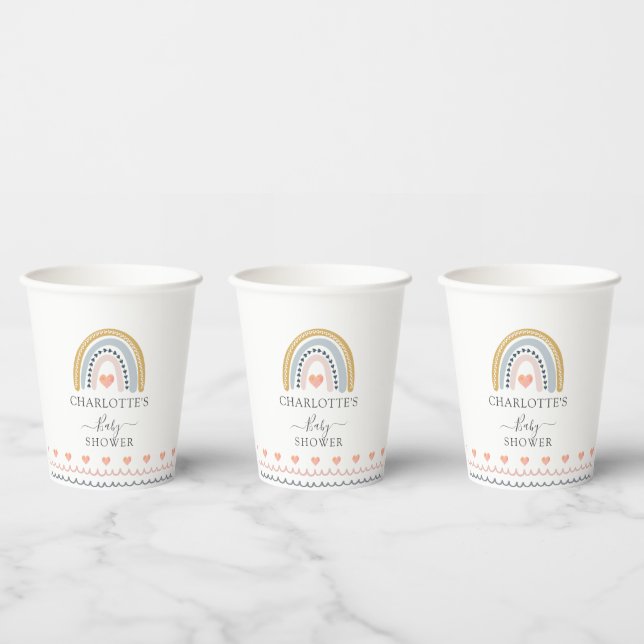 Boho Watercolor Rainbow Baby Shower  Paper Cups (Multi)