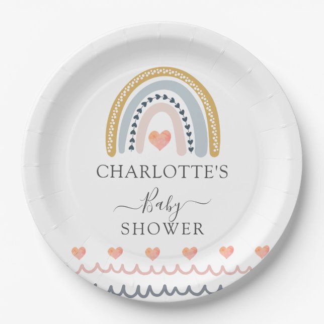 Boho Watercolor Rainbow Baby Shower  Paper Plate (Front)