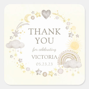 Boho Watercolor Rainbow Baby Shower Square Sticker