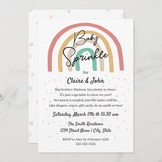 Boho Watercolor Rainbow Baby Sprinkle Invitation (Front/Back)