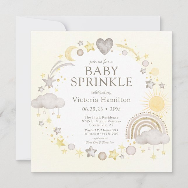 Boho Watercolor Rainbow Baby Sprinkle Invitation (Front)