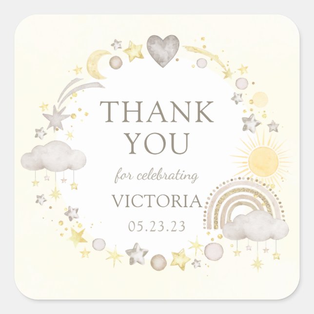 Boho Watercolor Rainbow Baby Sprinkle Square Sticker (Front)