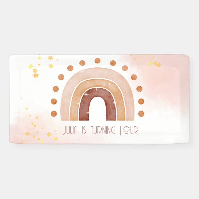 Boho watercolor rainbow Birthday  Banner (Horizontal)