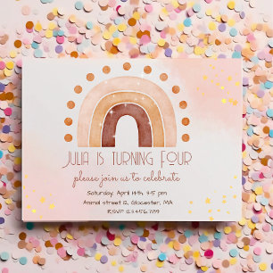 Boho watercolor rainbow Birthday Invitation