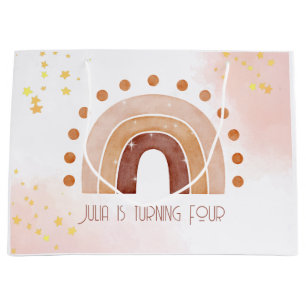 Boho watercolor rainbow Birthday Large Gift Bag