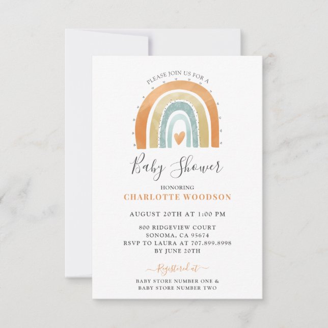 Boho Watercolor Rainbow Boy Baby Shower  Invitation (Front)