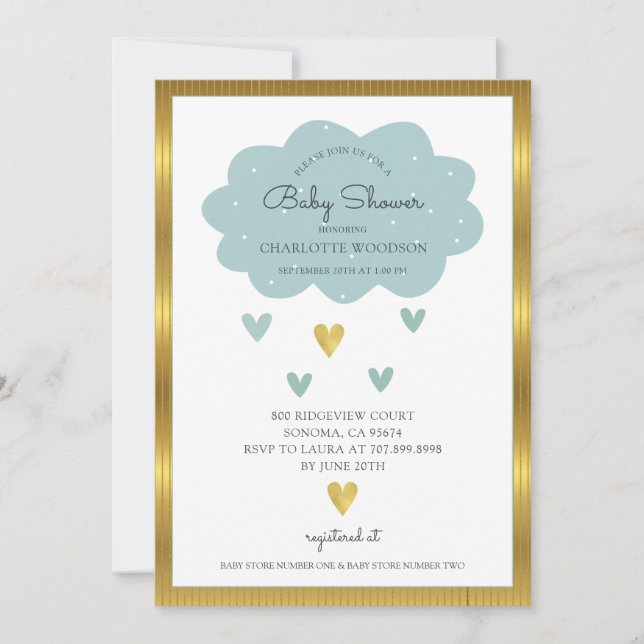 Boho Watercolor Rainbow Cloud Blue Baby Boy Shower Invitation (Front)