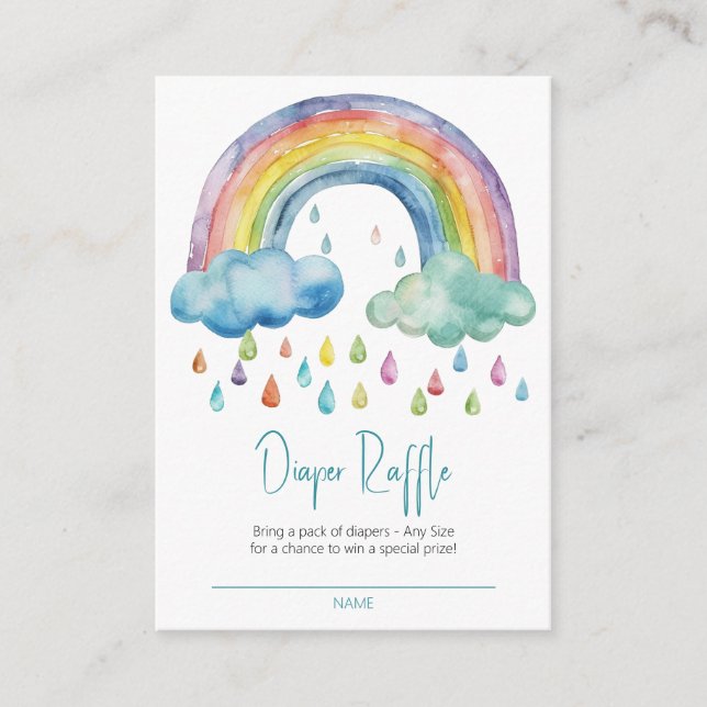 Boho Watercolor Rainbow Diaper Raffle Enclosure Card (Front)