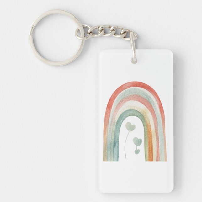 Boho Watercolor Rainbow Key Ring (Front)