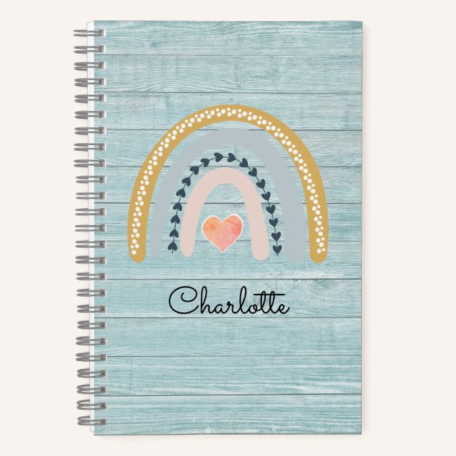 Boho Watercolor Rainbow Kid's Personalised  Notebo Notebook (Front)