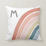 Boho Watercolor Rainbow Monogram Modern Coral Cushion<br><div class="desc">This beautiful nursery or kids' throw pillow features one side of a hand painted watercolor rainbow in coral, pink, gold, teal blue, and dusty blue. A text template is included for a monogram initial. The back of the pillow is a matching solid coral colour, although the colour can be customised,...</div>