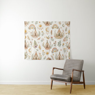 Boho Watercolor Rainbow Nursery Wall Tapestry