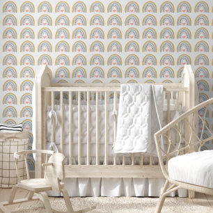 Boho Watercolor Rainbow Nursery Wallpaper