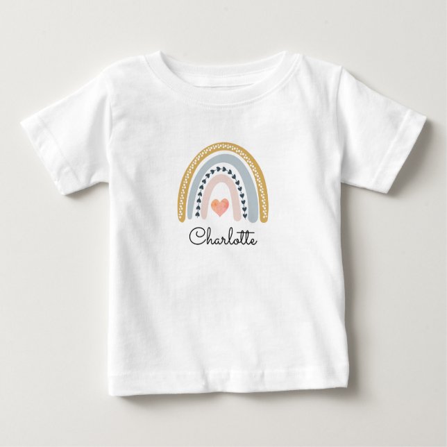 Boho Watercolor Rainbow Personalised Girl Baby T-Shirt (Front)