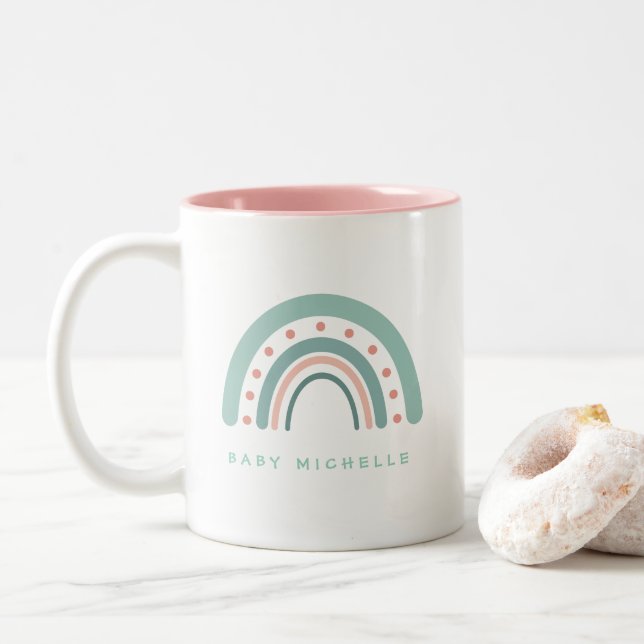 Boho Watercolor Rainbow Personalised Two-Tone Coffee Mug (With Donut)
