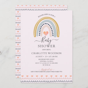 Boho Watercolor Rainbow Pink Baby Shower  Invitation