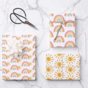 Boho Watercolor Rainbow Sun Wrapping Paper Sheet