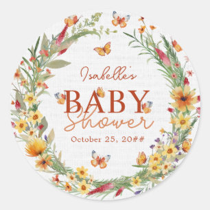 Boho Watercolor Rustic Wildflowers Baby Shower Classic Round Sticker