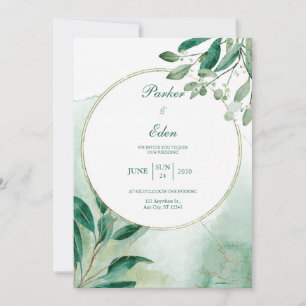 Boho Watercolor Sage Green Circle Frame Invitation