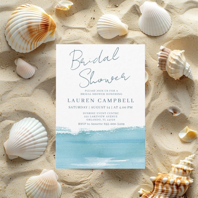 Boho Watercolor Sea Blue  Bridal Shower Invitation (Creator Uploaded)