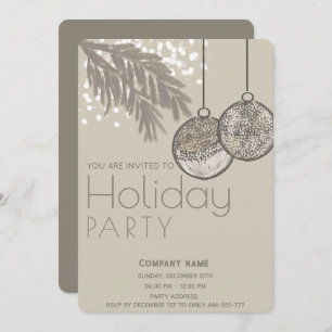 Boho watercolor snow ornaments corporate Holiday  Invitation
