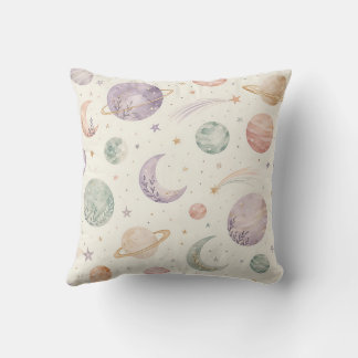 Boho Watercolor Space & Planets Seamless Pattern Cushion