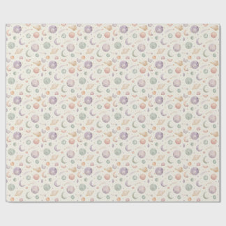 Boho Watercolor Space & Planets Seamless Pattern Wrapping Paper