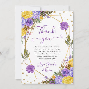 Boho Watercolor Spring Flowers Gold Frame Wedding Thank You Card