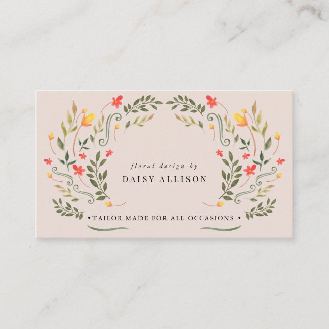 Boho Watercolor Spring Wildflower  Business Card (Front)