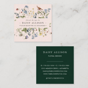 Boho Watercolor Spring Wildflower Square Business Card