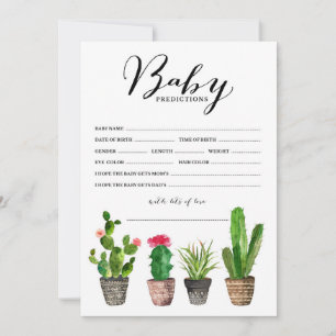 Boho Watercolor Succulents Baby Predictions Card