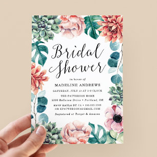 Boho Watercolor Succulents Bridal Shower Invitation