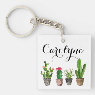Boho Watercolor Succulents Custom Keychain