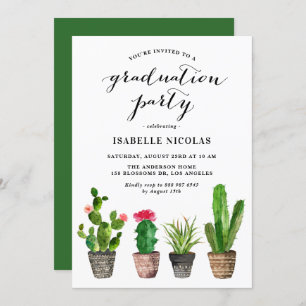 Boho Watercolor Succulents Graduation Party Invitation