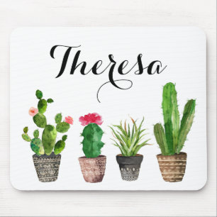 Boho Watercolor Succulents Personalised Mouse Pad