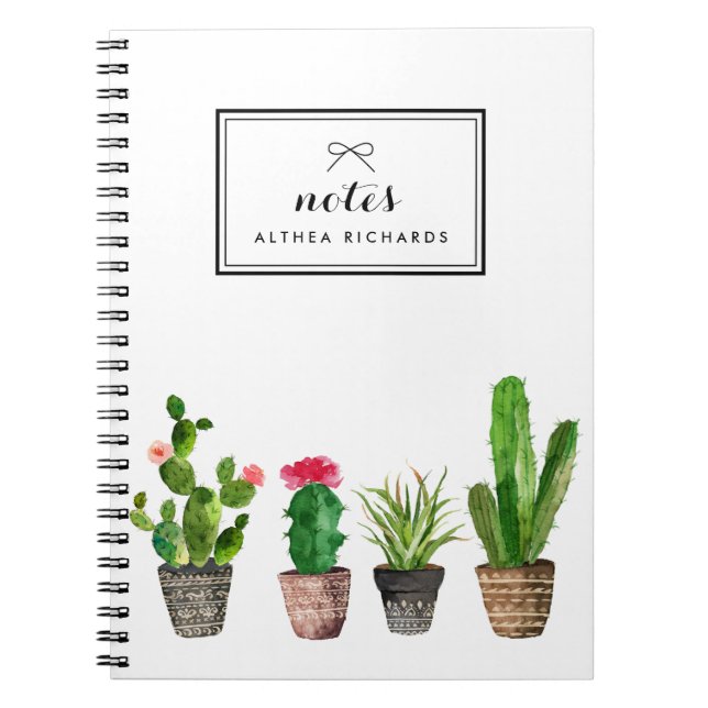 Boho Watercolor Succulents Personalised Notebook (Front)