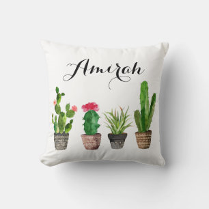 Boho Watercolor Succulents Personalised Pillow