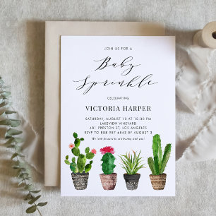 Boho Watercolor Succulents Summer Baby Sprinkle Invitation