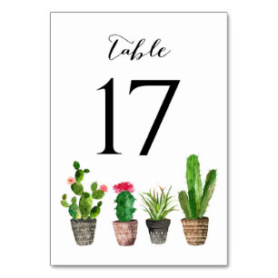 Boho Watercolor Succulents Table Numbers Card 17