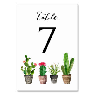 Boho Watercolor Succulents Table Numbers Card 7